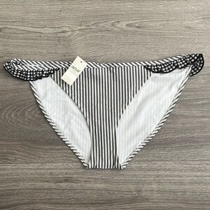NWT AERIE Bikini Bottom Size Small Gray & White Striped Gingham Ruffle Trim